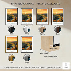 Theodore Roosevelt National Park wall art in various frame colors, sunset landscape print, float frame canvas options.
