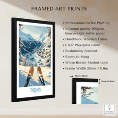 Tignes Print France framed art print showcasing a stunning ski scenery design with professional giclée printing.