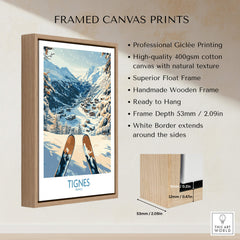 Tignes Print France framed canvas print showcasing skiing in Tignes, France with professional giclée printing.