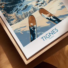 Tignes Print France Ski Poster featuring skis and snowy mountains, perfect for inspiring your next ski adventure.