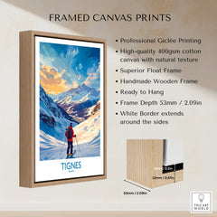 Tignes Wall Art framed canvas print showcasing the beauty of Tignes ski resort with professional giclée printing.