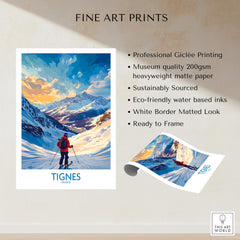 Tignes Wall Art showcasing a skier in the stunning Tignes ski resort, perfect for adventure lovers and home decor.