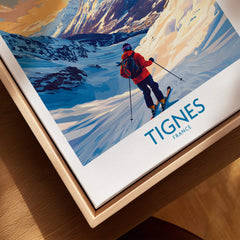 Tignes Wall Art featuring a skier on snowy slopes in Tignes, France, capturing the thrill of skiing adventures.