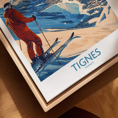 Tignes Poster France Ski Print showcasing a skier on slopes, perfect ski wall art for enthusiasts.