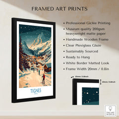 Tignes Wall Art Ski Poster showcasing a beautiful ski scene in a framed design, perfect for a winter wonderland decor.