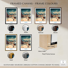 Framed Tignes Wall Art Ski Poster options in black, white, natural, brown, gold, and silver frames.