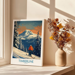 Timberline Ski Print - Oregon showcasing skiing in a scenic mountain landscape with winter vibes.