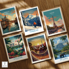 Timberline Ski Print - Oregon displayed among other travel destination prints like Venice, Paris, and Singapore.