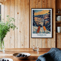 Timberline Wall Art - Oregon showcasing a vintage ski resort print in a cozy home setting.
