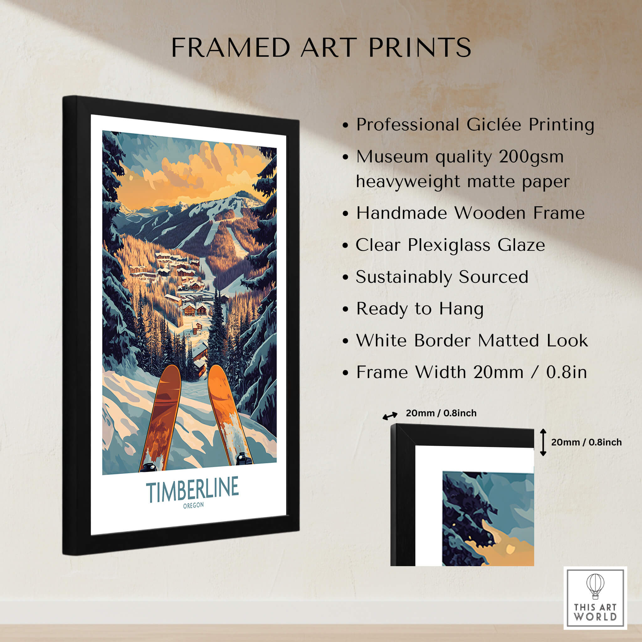 Timberline Wall Art - Oregon framed print showcasing the iconic Timberline ski resort in a wooden frame.