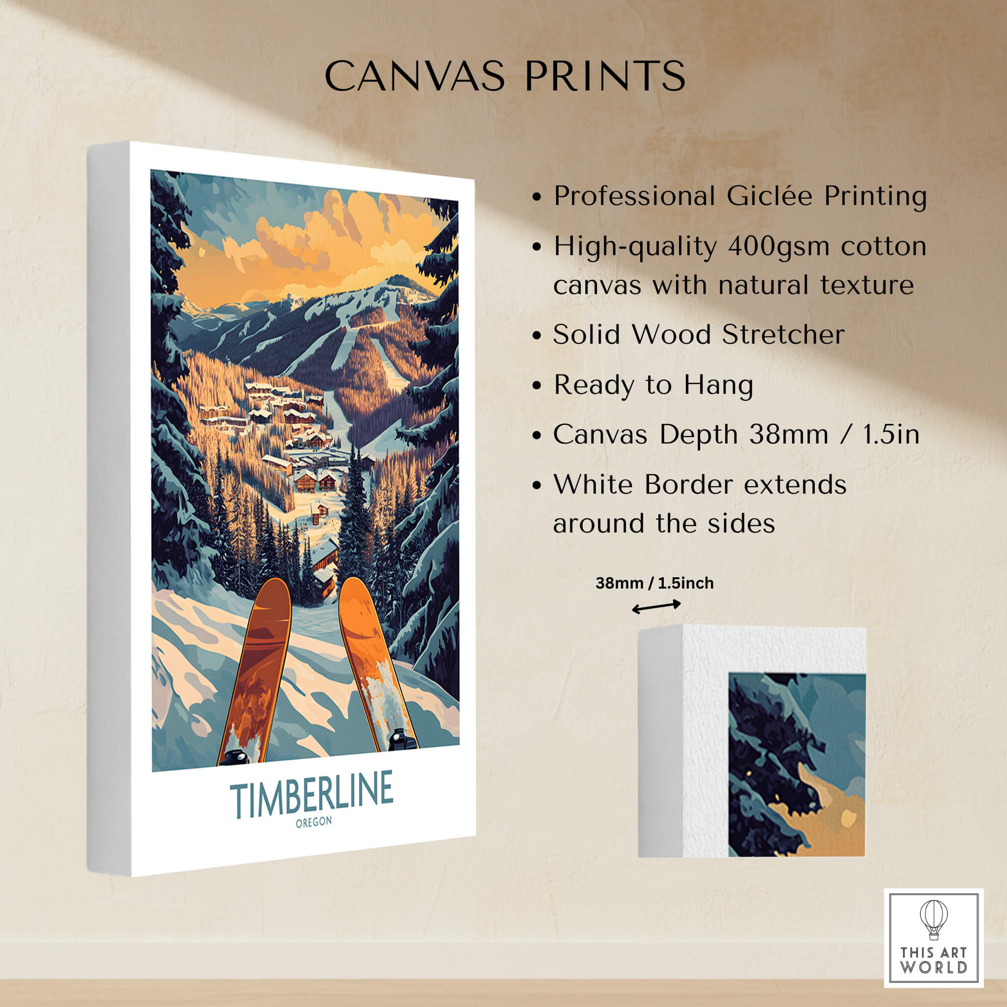 Timberline Wall Art -  Oregon showcasing a vibrant ski resort landscape print on high-quality canvas.