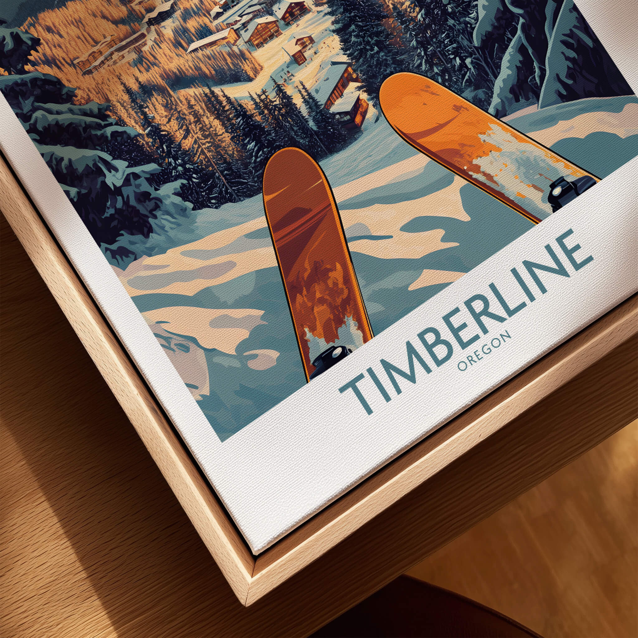 Timberline Wall Art - Oregon featuring vibrant ski artwork and snowy landscape, perfect for home decor.
