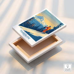 Timberline Wall Art Ski Poster displayed on a white box, showcasing ski-themed artwork and vibrant colors.