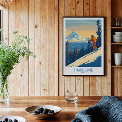 Timberline Wall Art Ski Poster showcasing a skier on slopes with stunning mountain backdrop.