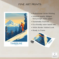 Timberline Wall Art Ski Poster showcasing a skier with mountains in the background, perfect for home decor.