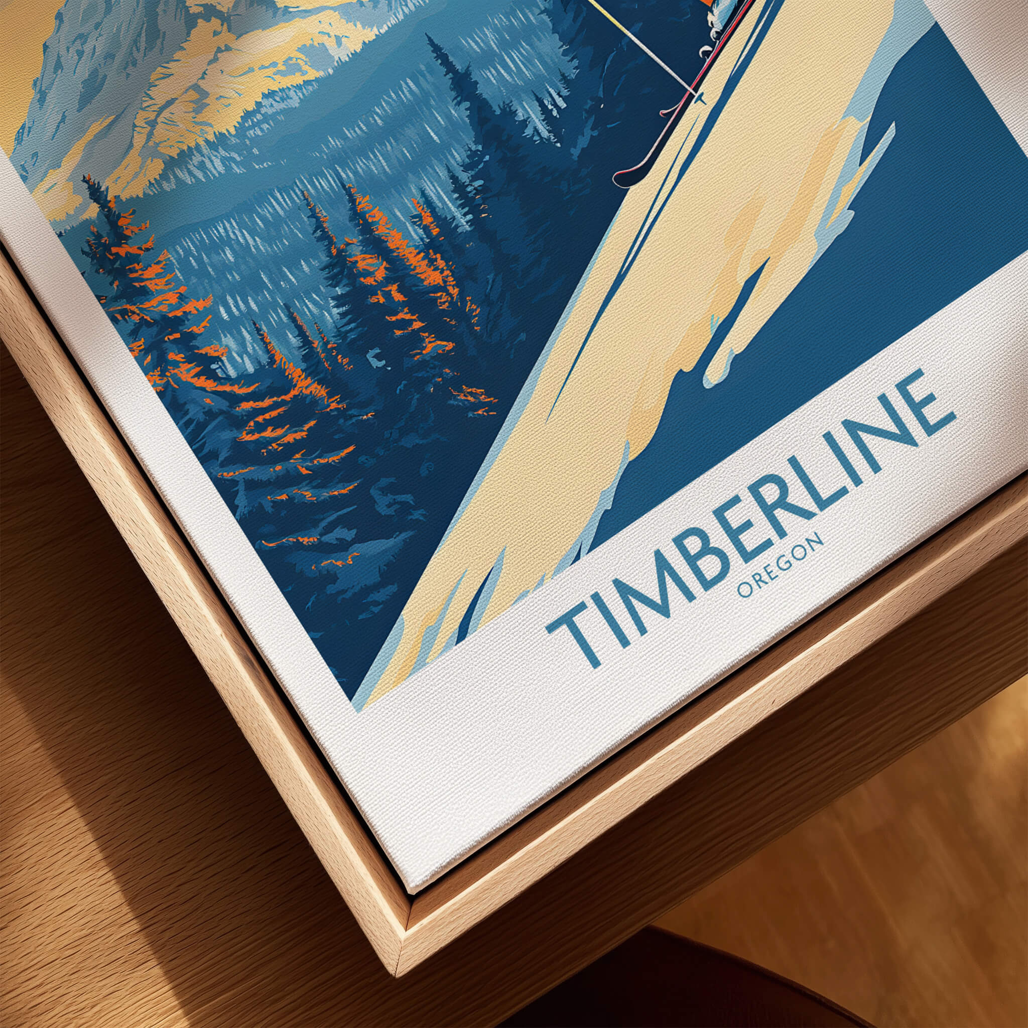 Timberline Wall Art Ski Poster featuring a skier against a stunning mountainous backdrop in Oregon.