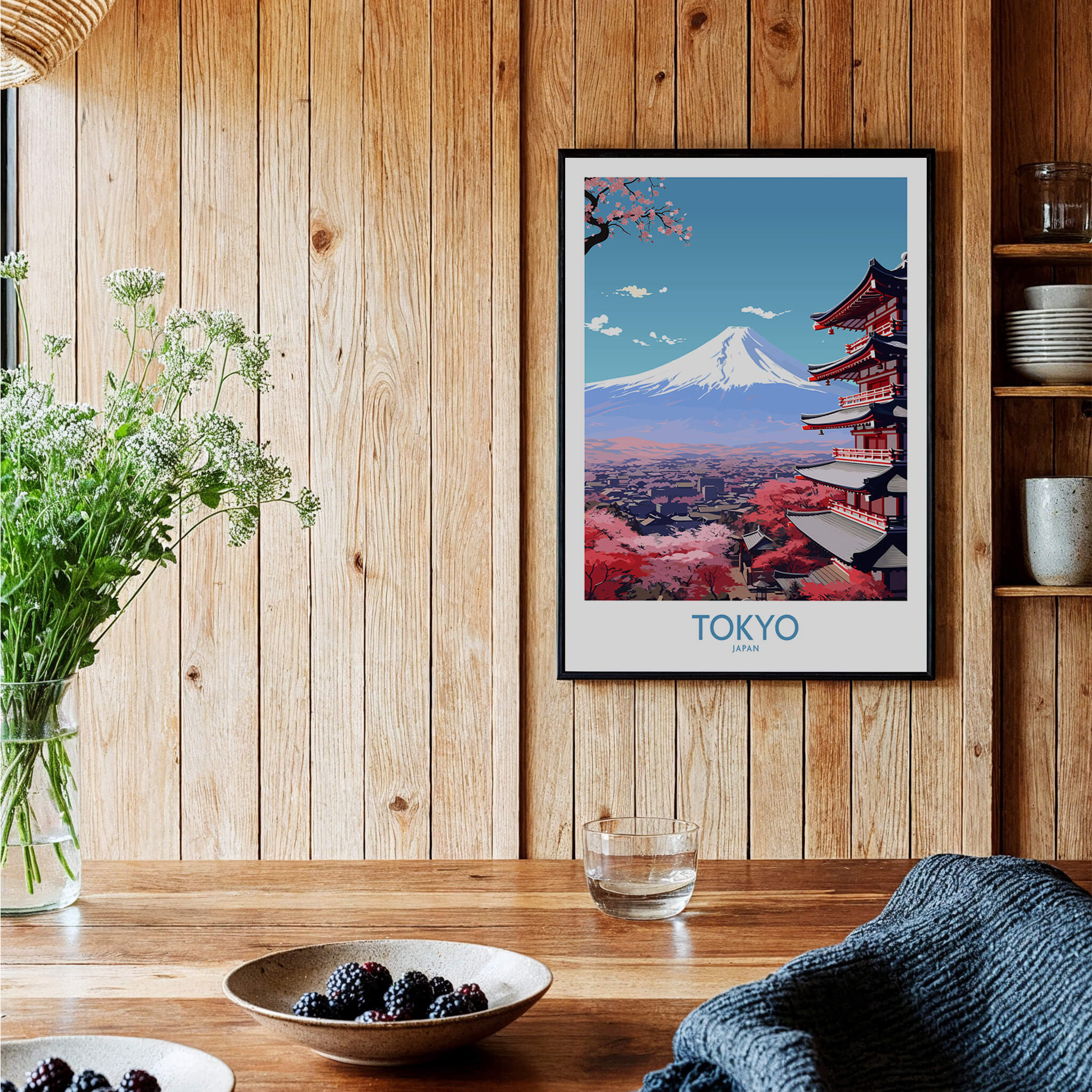 Mount Fuji Wall Art | Modern Style featuring vivid Tokyo landscape and cherry blossoms in a cozy setting.