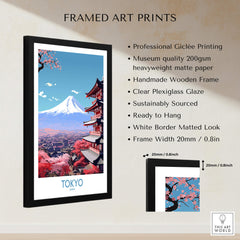 Mount Fuji Wall Art | Modern Style framed print featuring vibrant Tokyo scenery with cherry blossoms.