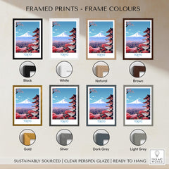 Mount Fuji Wall Art | Modern Style framed prints in various colors including black, white, gold, and natural.
