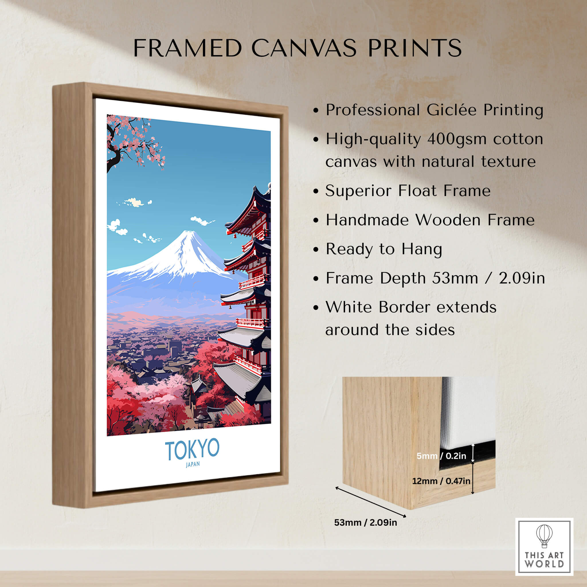 Mount Fuji Wall Art | Modern Style framed canvas print featuring Tokyo's stunning view.