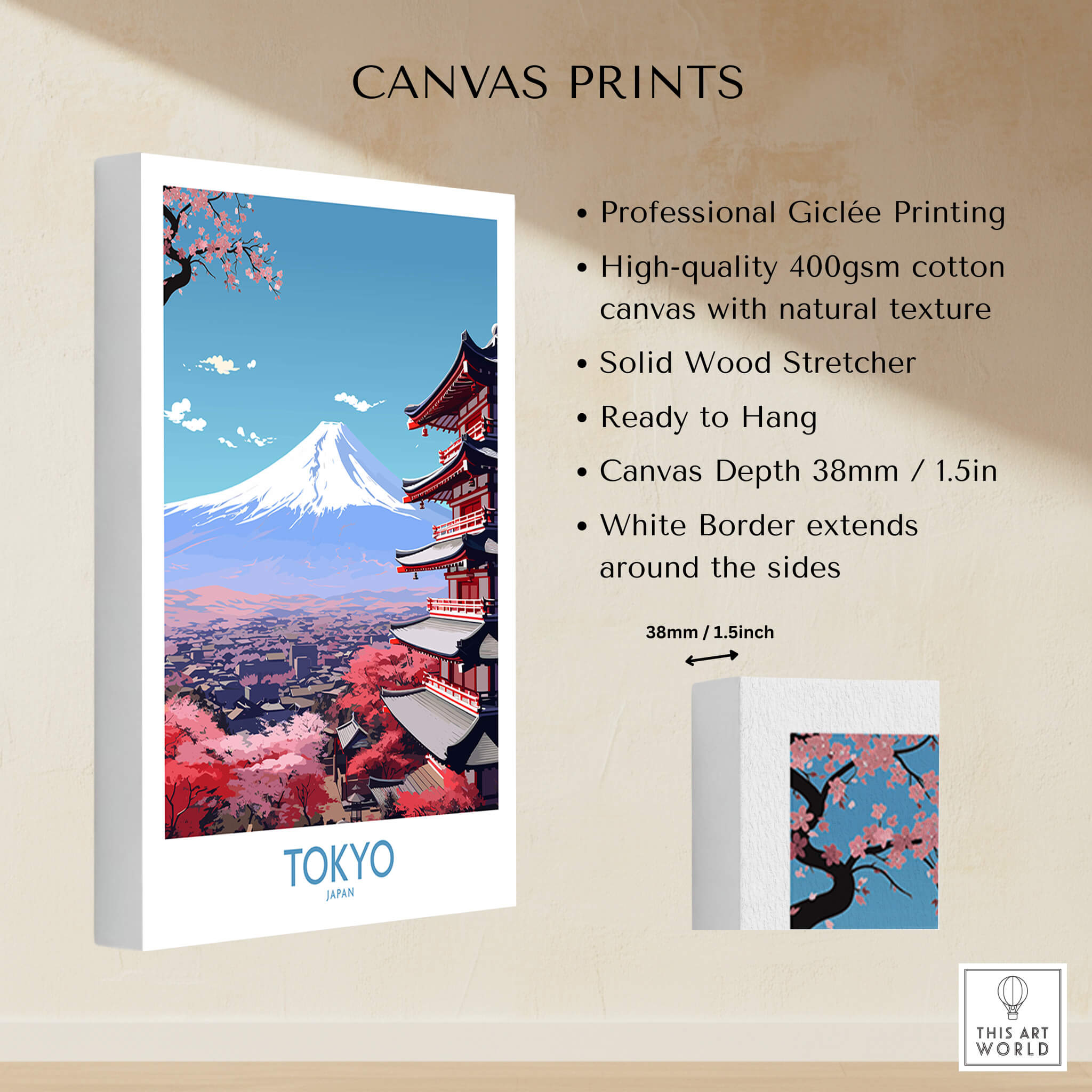 Mount Fuji Wall Art | Modern Style featuring stunning Tokyo view on high-quality canvas print.