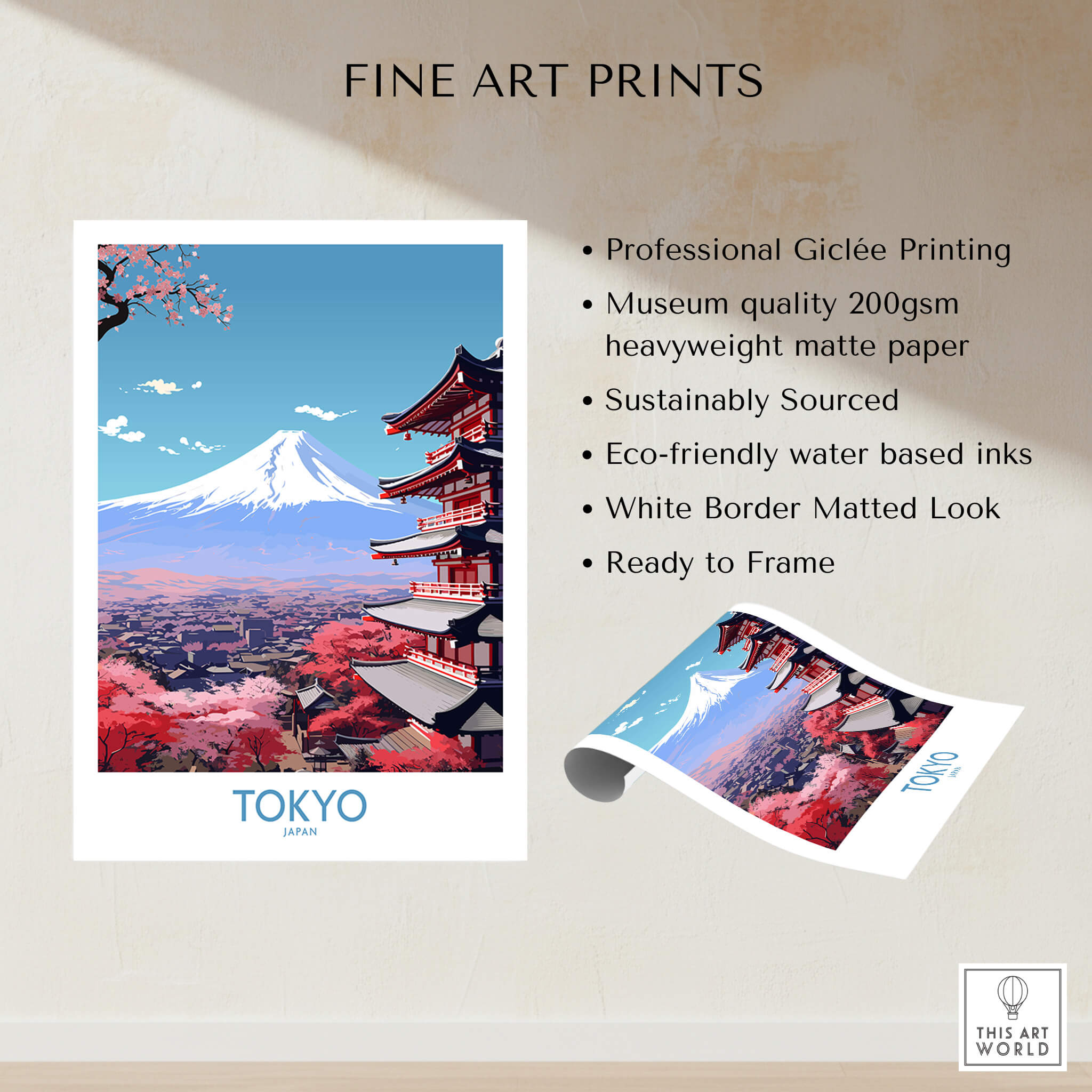 Mount Fuji Wall Art | Modern Style - Professional Giclée Print showcasing Tokyo with vibrant colors.