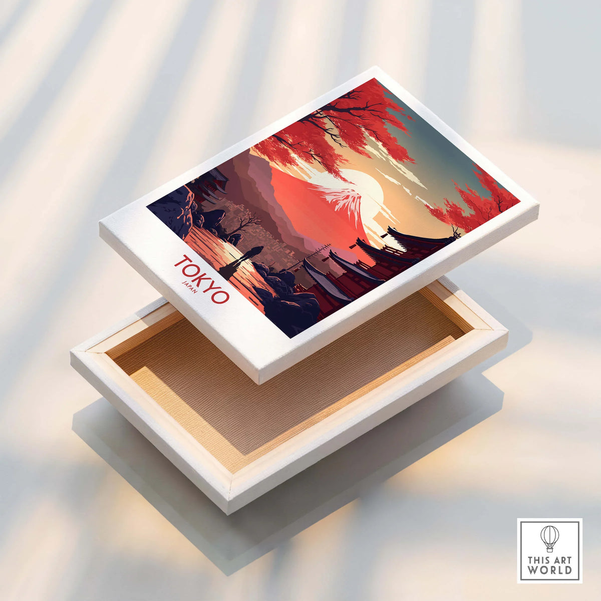 Tokyo Wall Art | Modern Style featuring Mount Fuji and red maple trees in a decorative box.