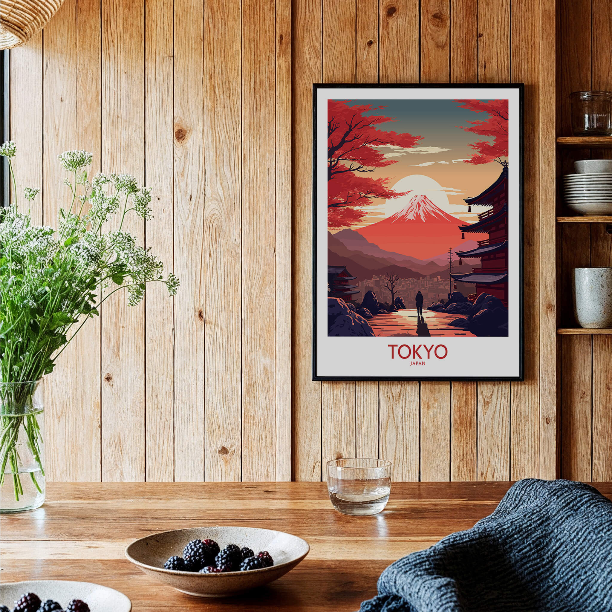 Tokyo Wall Art | Modern Style featuring Mount Fuji at sundown in a stylish interior setting.