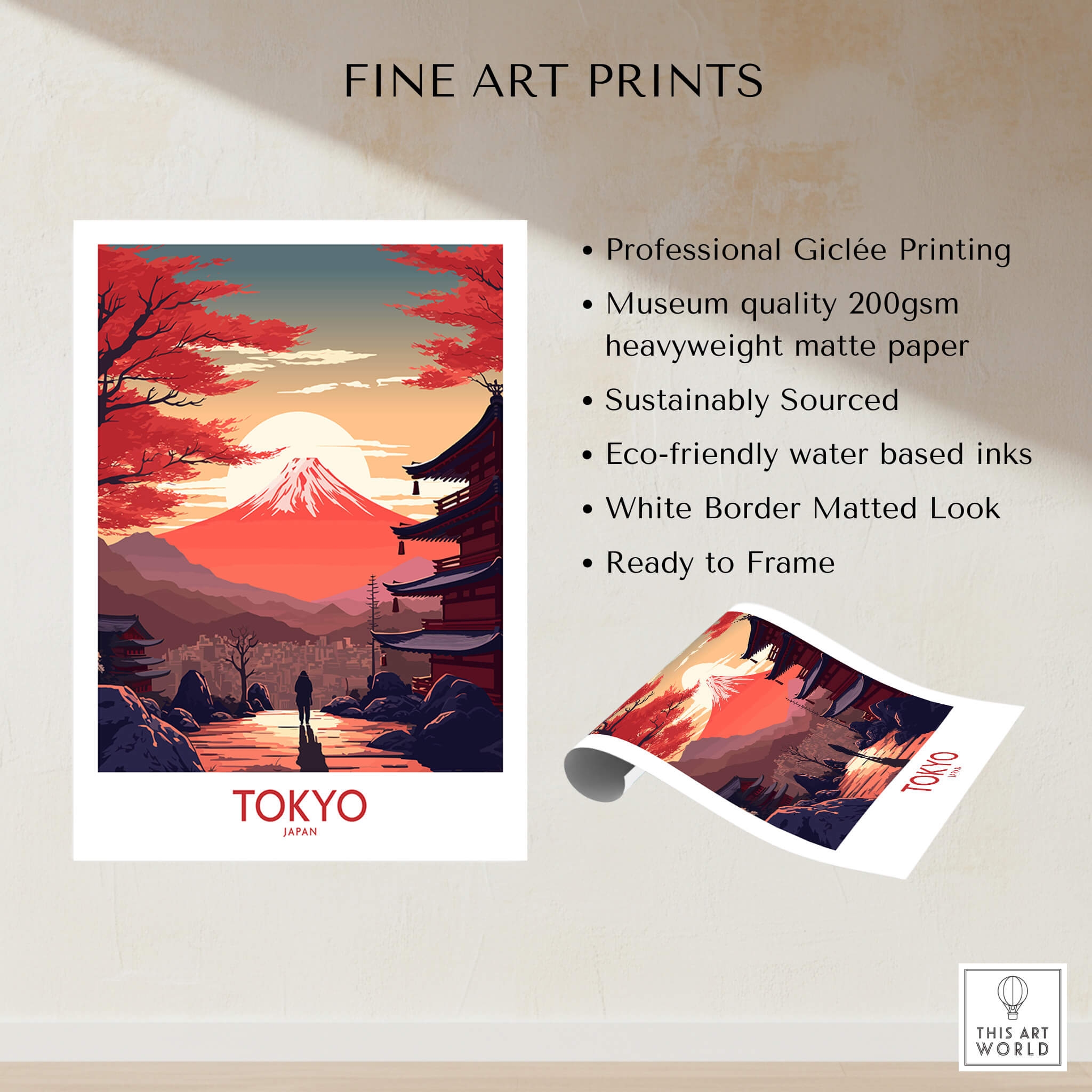 Tokyo Wall Art | Modern Style featuring Mount Fuji at sundown with sustainable and high-quality printing.