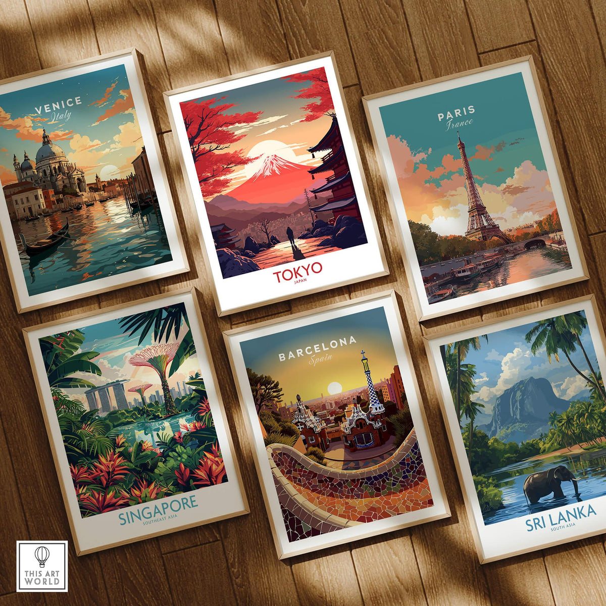 Tokyo Wall Art | Modern Style featuring vibrant designs of iconic cities like Mount Fuji and the Eiffel Tower.
