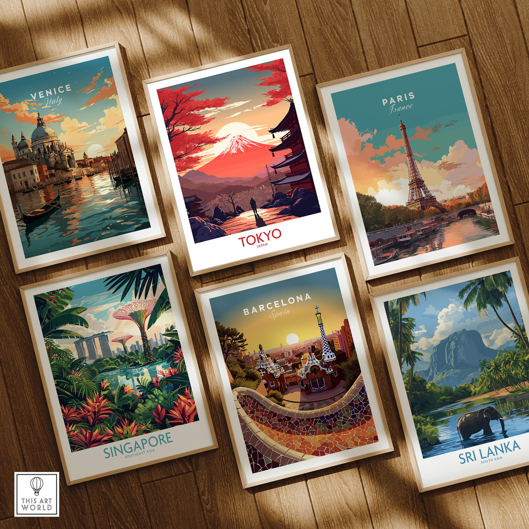 Tokyo Wall Art | Modern Style featuring vibrant designs of iconic cities like Mount Fuji and the Eiffel Tower.