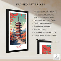 Tokyo Japan Poster | Modern Style featuring a framed art print of a traditional pagoda in vibrant colors.