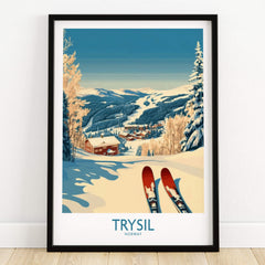 Trysil Ski Poster Norway featuring a picturesque winter landscape and ski slopes in Trysil, Norway.