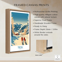 Trysil Ski Poster Norway framed canvas print showcasing professional giclée printing and natural texture.