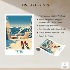 Trysil Ski Poster Norway showcasing skiing in Norway with snow-covered mountains and a beautiful landscape.