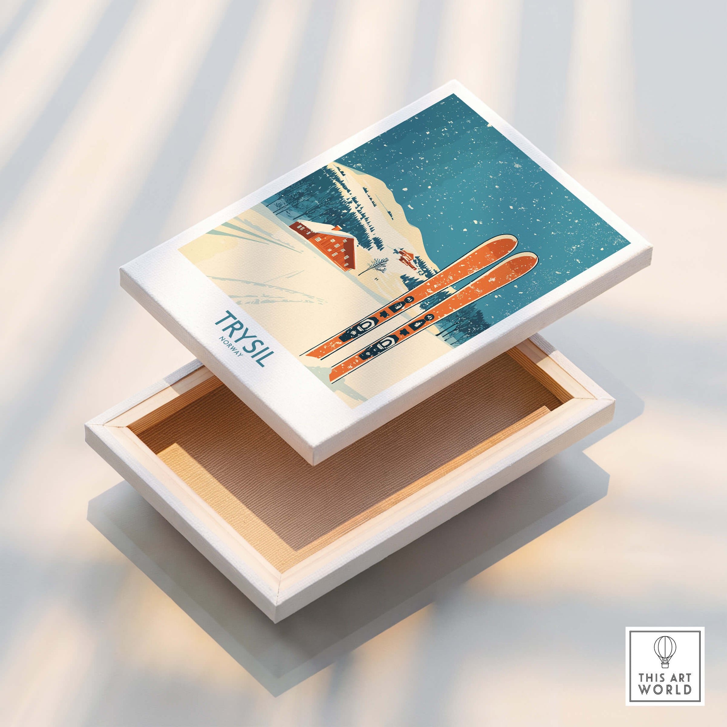 Trysil Ski Wall Art Poster showcasing skis and snowy landscape, perfect for ski lovers.