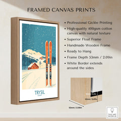Trysil Ski Wall Art Poster framed canvas print showcasing professional Giclée printing and handmade wooden frame.