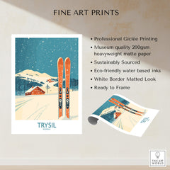 Trysil Ski Wall Art Poster showcasing professional Giclée printing and ski resort design, perfect for home decor.