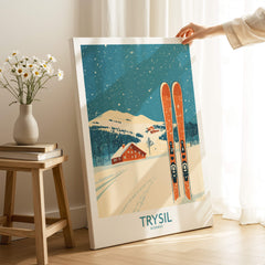 Trysil Ski Wall Art Poster featuring colorful skis and snowy landscape in Norway, perfect for elevating your home decor.