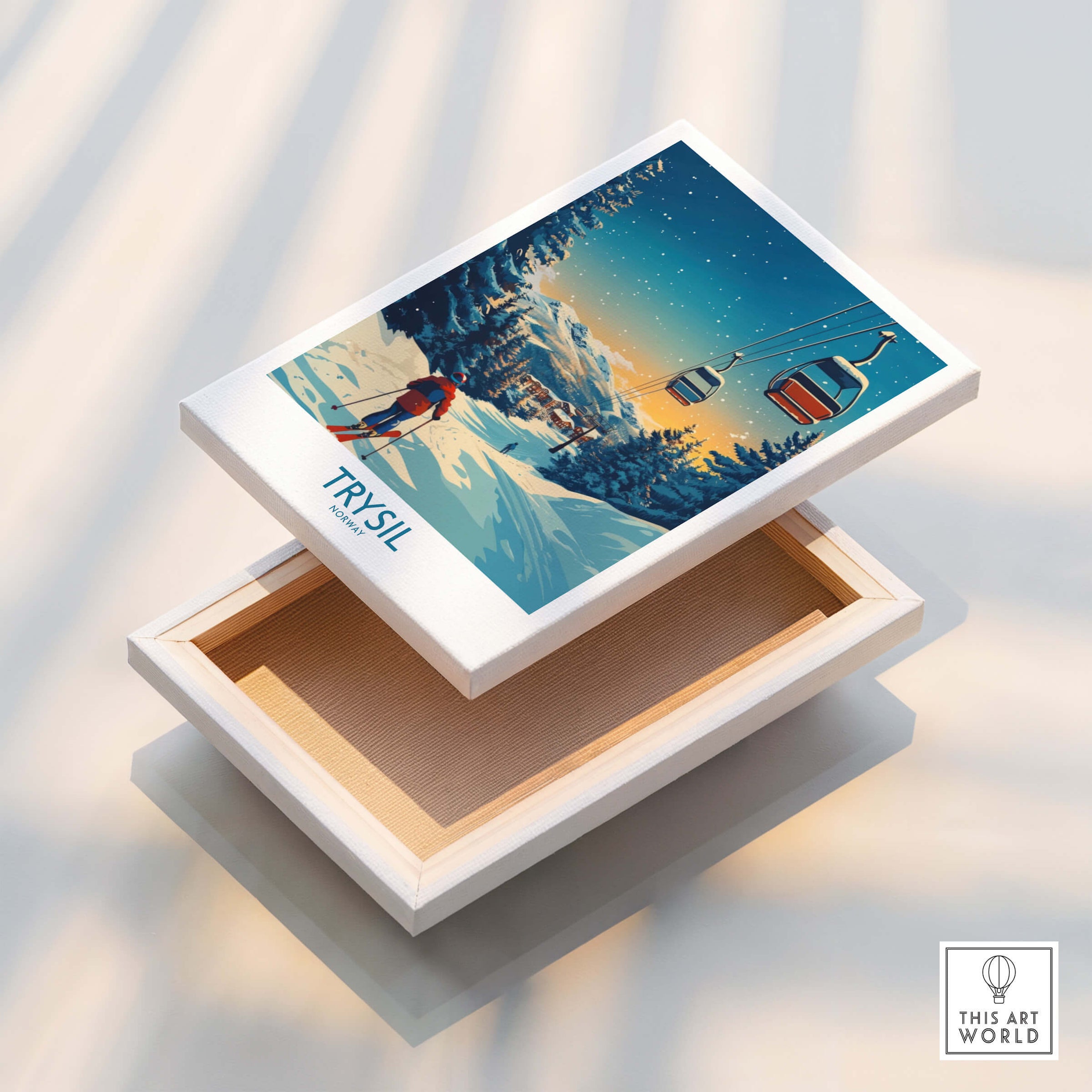 Trysil Poster Norway featuring a winter scene with ski lifts and snow-covered mountains