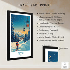 Trysil Poster Norway framed art print featuring ski scene and gondola against mountain backdrop.