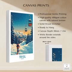 Trysil Poster Norway showcased as a canvas print featuring skiing in the Norwegian mountains.