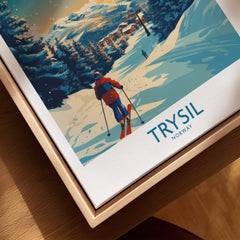 Trysil Poster Norway showcasing a skier on snowy slopes in Norway, perfect for ski enthusiasts and home decor.