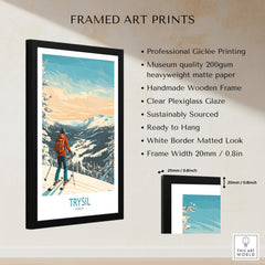 Trysil Ski Wall Art Ski Poster framed display featuring professional Giclée printing and handmade wooden frame.