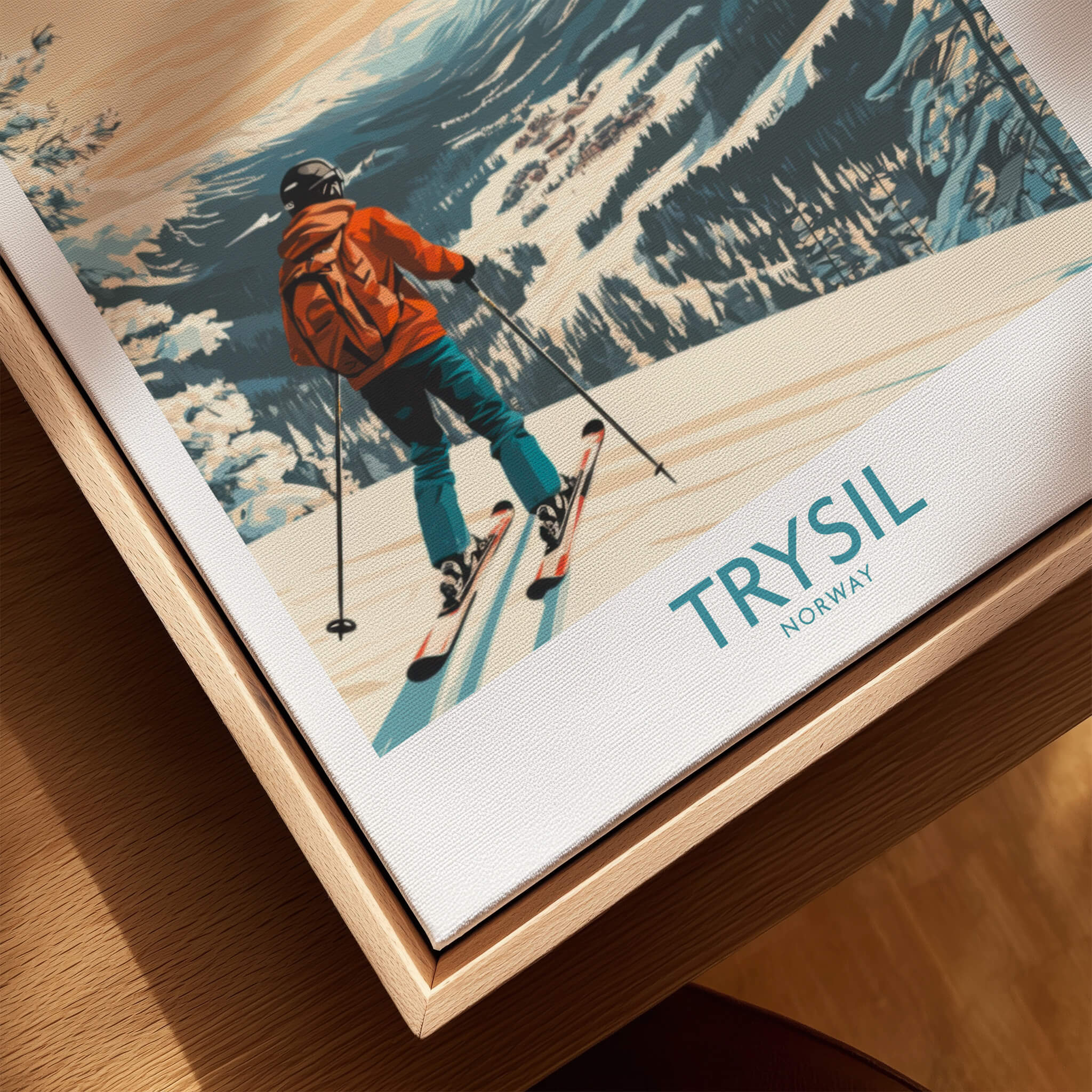 Trysil Ski Wall Art Ski Poster featuring a skier on snowy slopes in Norway, perfect for ski enthusiasts.