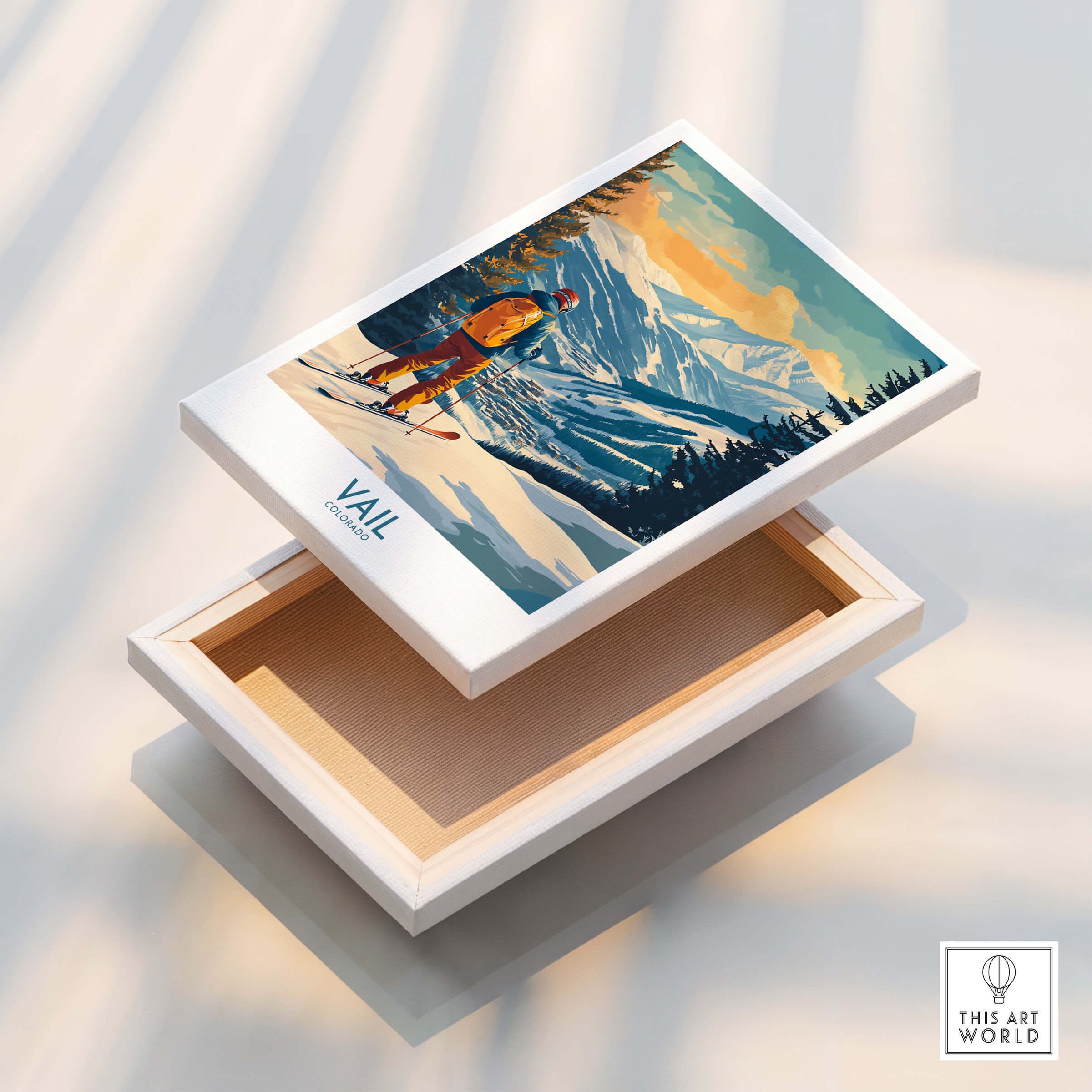 Vail Wall Art - Colorado Ski Poster featuring a skier on Vail Mountain in a decorative box.