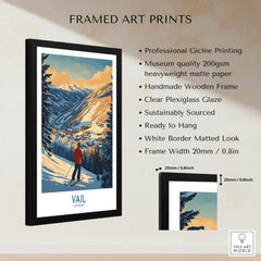Vail Poster Colorado Ski Print framed art print showcasing a skier in Vail, Colorado with professional quality features.