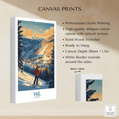 Vail Poster Colorado Ski Print showcasing stunning mountain scenery, perfect for ski enthusiasts and home decor.