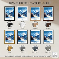 French Alps Wall Art | The Ski Chalet and Slopes of Val Cenis framed print color options in various finishes.