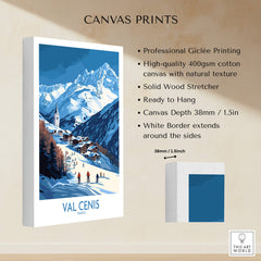 French Alps Wall Art | The Ski Chalet and Slopes of Val Cenis showcasing a beautiful mountain scene with skiers.